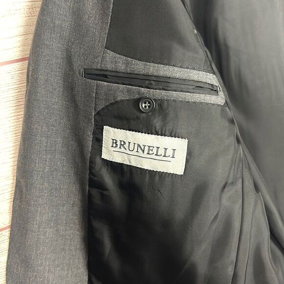Brunelli with Tessilstrona Italy Men’s 100% Wool Gray Suit Jacket Blazer 42L - Picture 11 of 14
